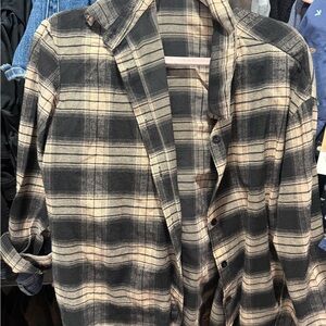 SHEIN Black and Tan Plaid Button Down Shirt